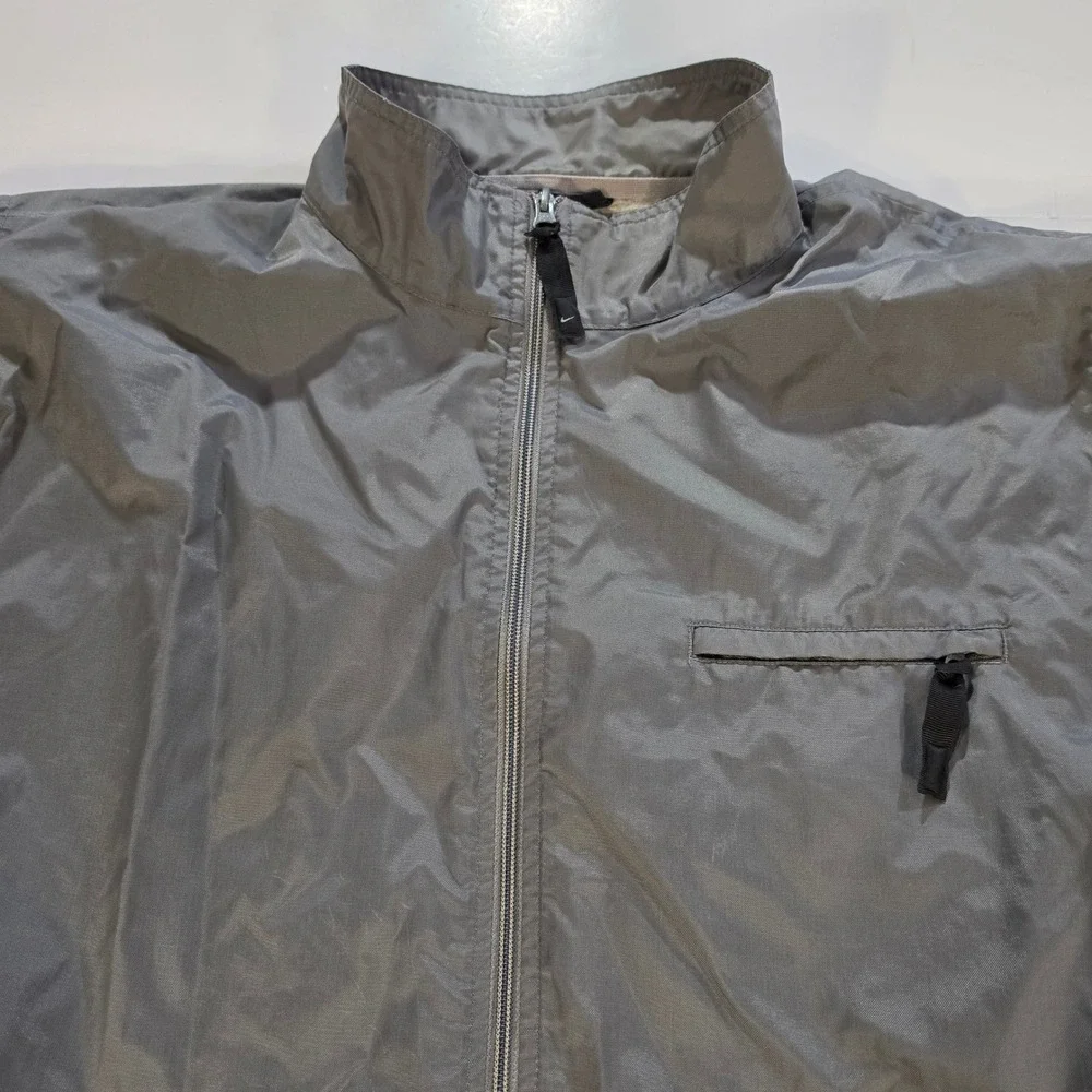Nike Mens Full Zip Windbreaker Jacket Grey Jersey Lined XL Pocket Logo Vtg 2001